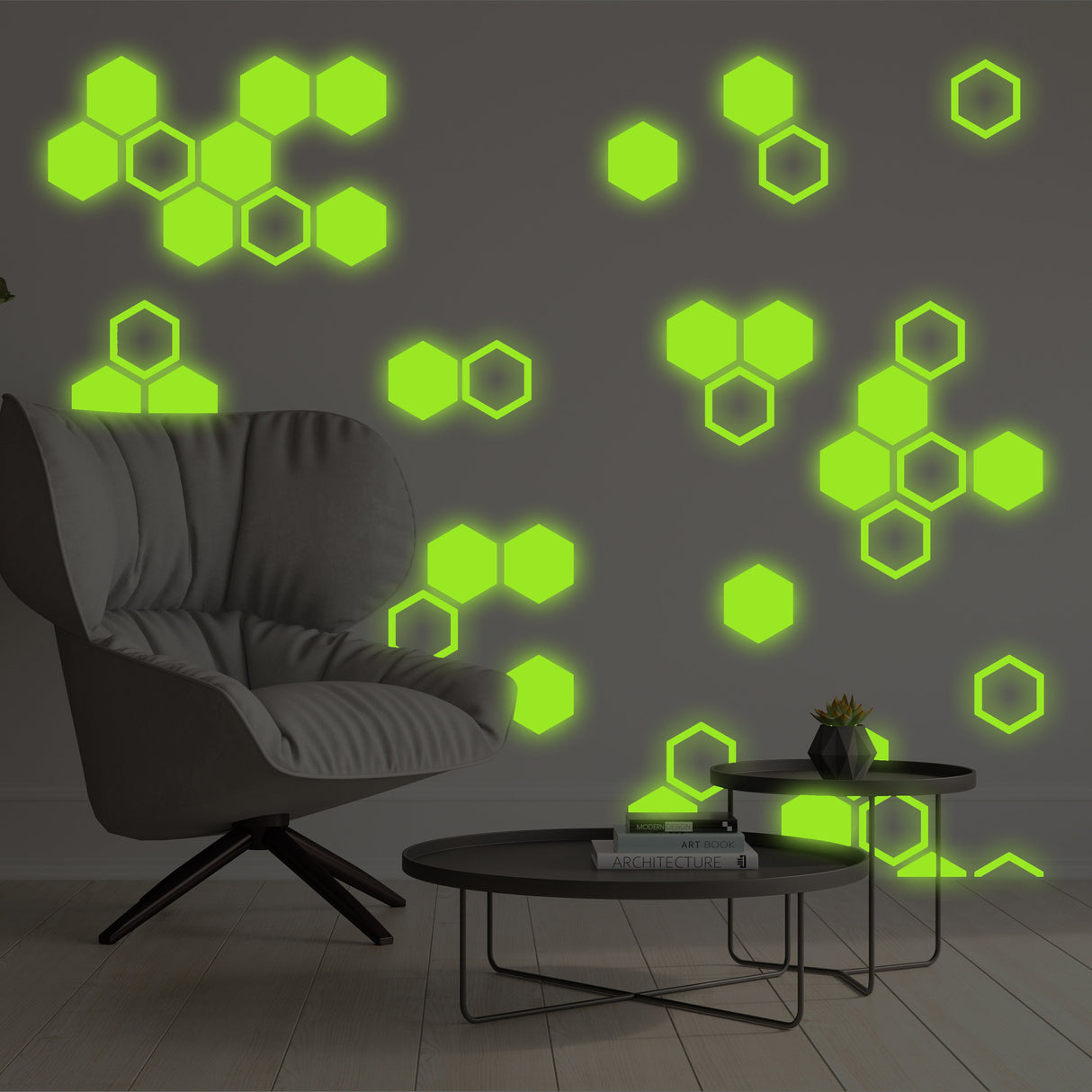 50x Glow In Dark Honeycomb Wall Decals Decor - Nigh Light Geometric Hexagon Stickers