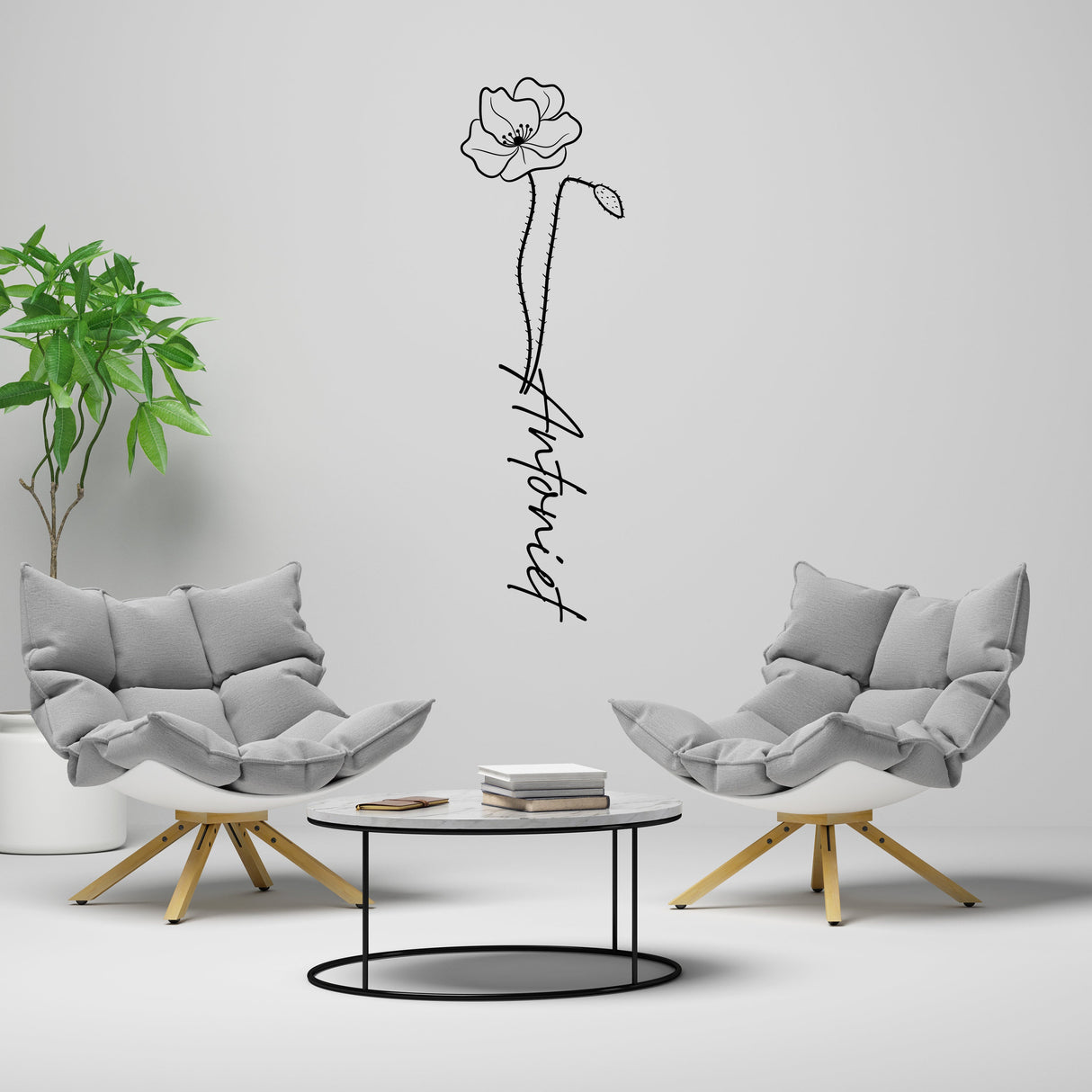 Personalized Birth Flower Name Sticker - Custom Birthday Month Floral Vinyl Wall Decal