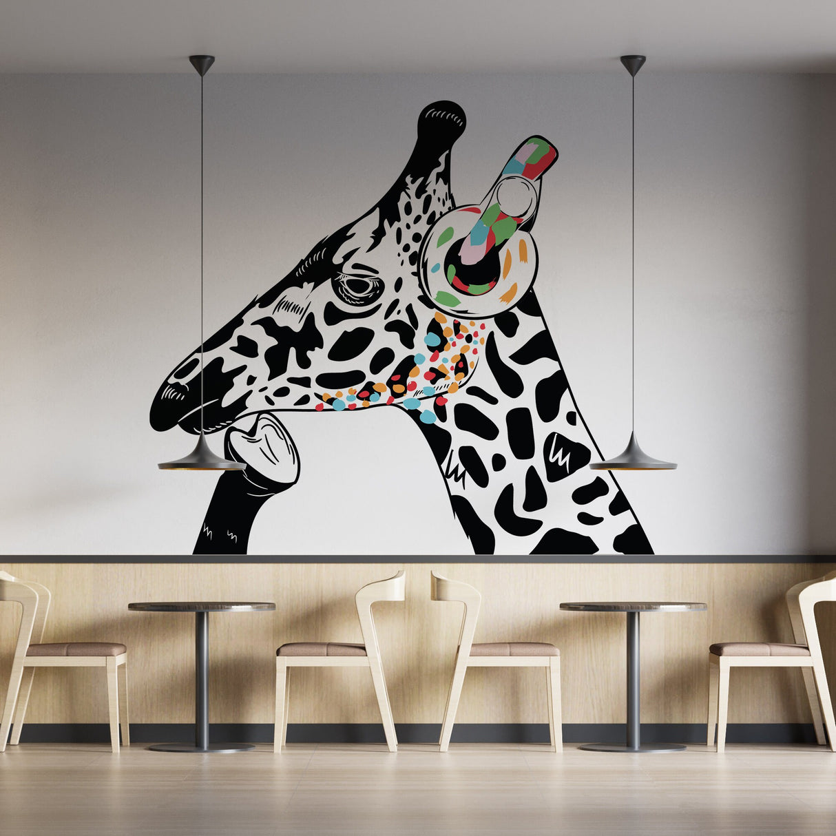 Giraffe Wall Art Sticker - Thinking Dj Giraffes Head Headphones Vinyl Decal