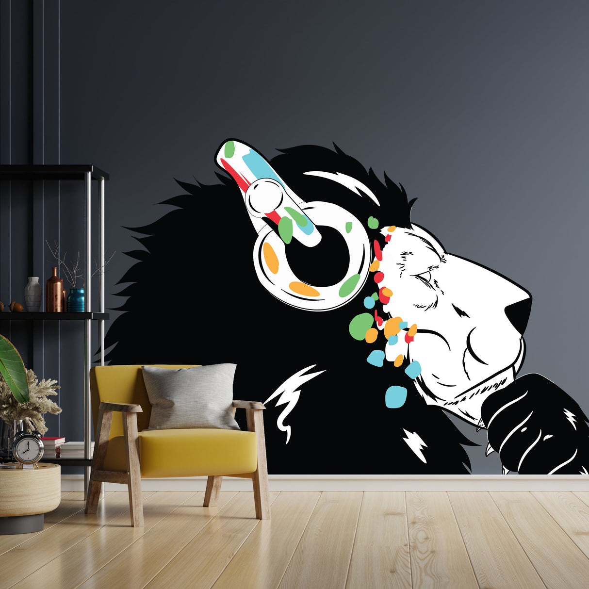 Lion in Headphones Stickers - Inspired by Banksy Graffiti Wall Decal