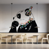 Panda Wall Art Sticker - Thinking Dj Panda Bear Head Headphones Vinyl Decal