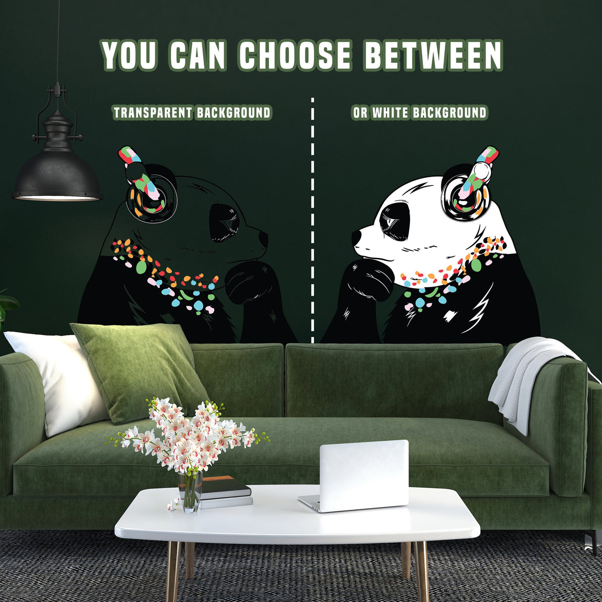 Panda Wall Art Sticker - Thinking Dj Panda Bear Head Headphones Vinyl Decal