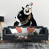 Cat Wall Art Sticker - Thinking Dj Kitten Head Headphones Vinyl Decal