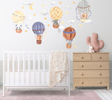 Hot Air Balloon Wall Stickers - Animals Clouds Nursery Decor Decal