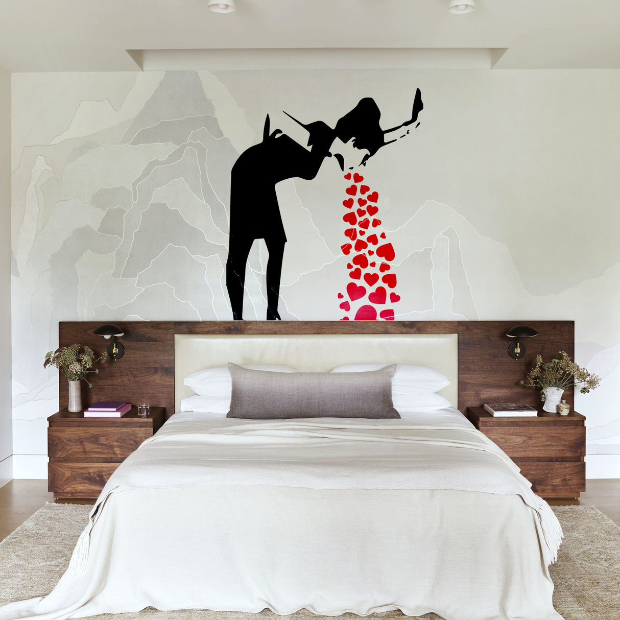 Banksy Love Sick Girl With Hearts Wall Decal - Urban Street Art Graffiti Lovesick Vinyl Sticker