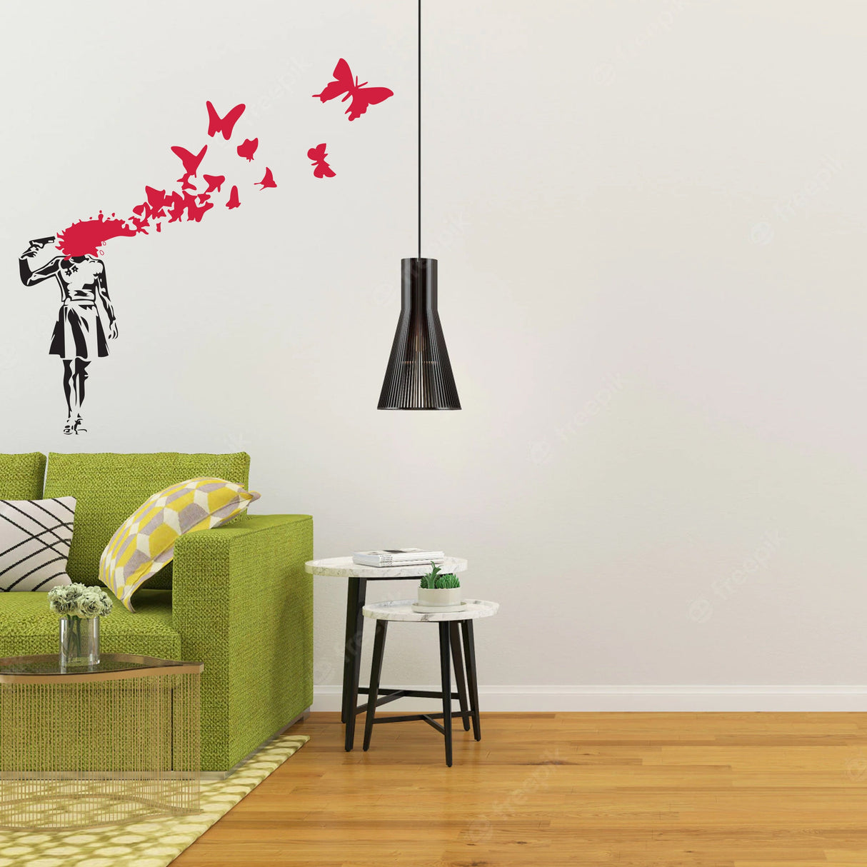 Banksy Suicide Girl With Butterfly Wall Decal - Bansky Street Art Graffiti Gun Vinyl Sticker For Wall