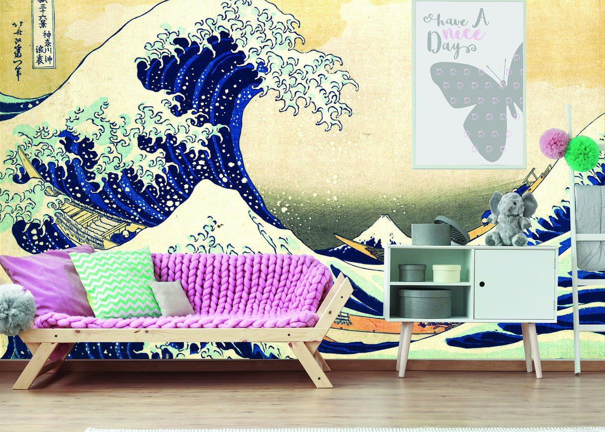 Kanagawa Wave Wallpaper Decal - The Great Waves Japanese Ocean Art Vinyl Wall Sticker for Home Decor