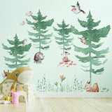 Forest Animals and Trees Wall Decal for Kids Room - Nursery Woodland Stickers with Watercolor Tree