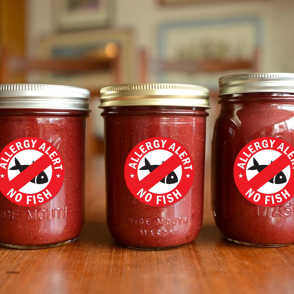 24x No Fish Allergy Alert Sticker - Food Allergies Awareness Safety Decals