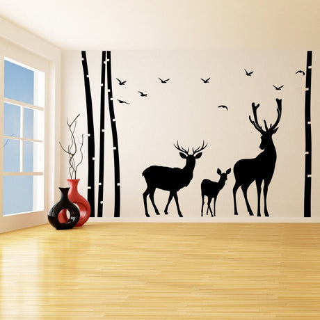 Deer & Moose Wildlife Wall Decal - Birch Tree Forest Vinyl Sticker, Perfect for Nursery and Kids Room