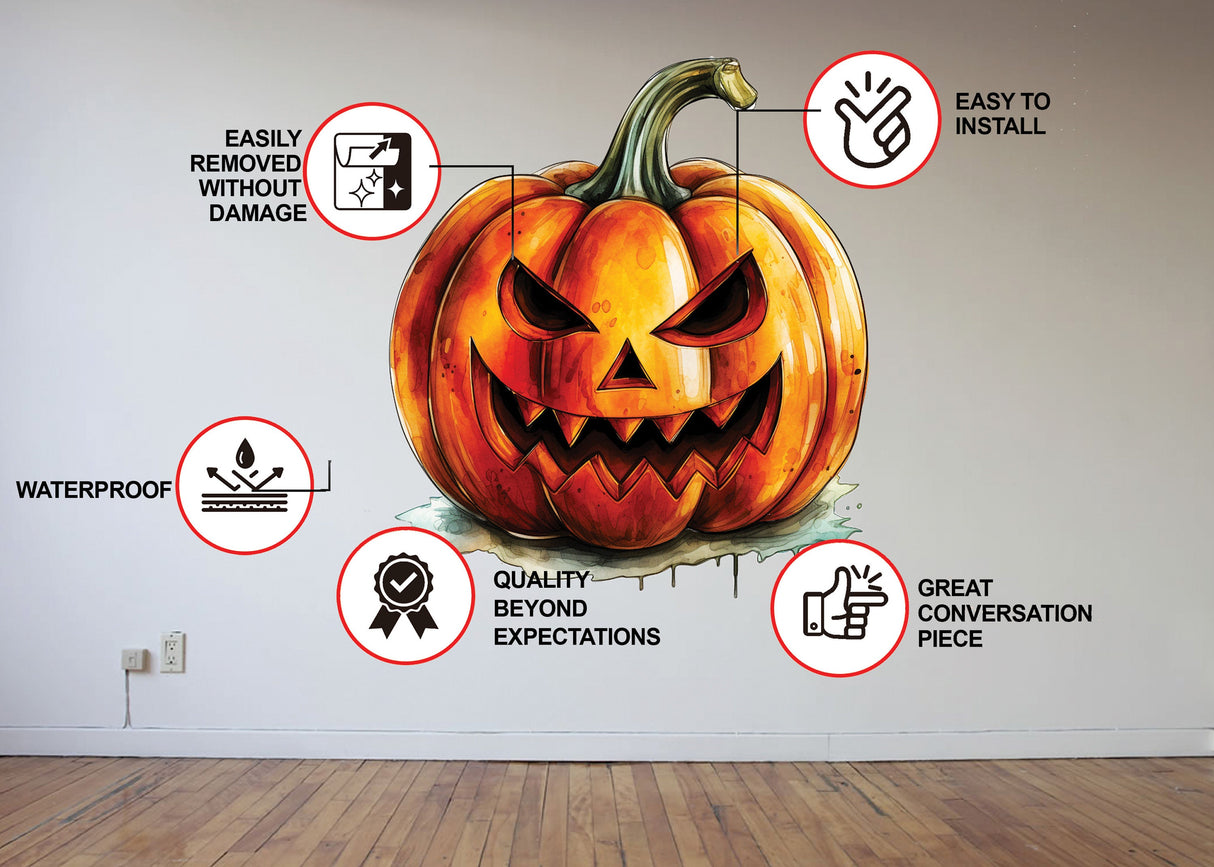 Laughing Pumpkin Decal - Halloween Scary Evil Face Vinyl Wall Sticker
