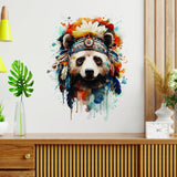 Unique panda bear with feather hat wall art