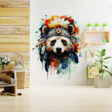 Watercolor Baby Panda Wall Decal - Panda Bear with Indian Feather Hat Nursery Sticker
