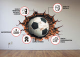3D Football Wall Decal - Boys Room Breakthrough Sticker - Sporty Soccer Art