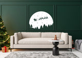 Starry Sky Santa & Sleigh with Deers Wall Decal - Christmas Silhouette Stickers