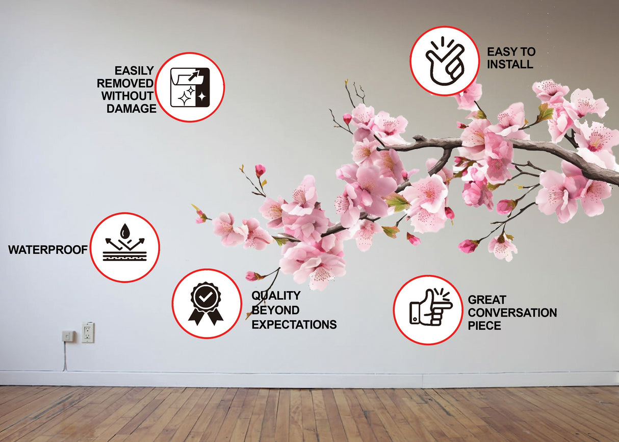 Pink Cherry Blossom Tree Branch Wall Decal - Serene Nursery Vinyl Corner Sticker