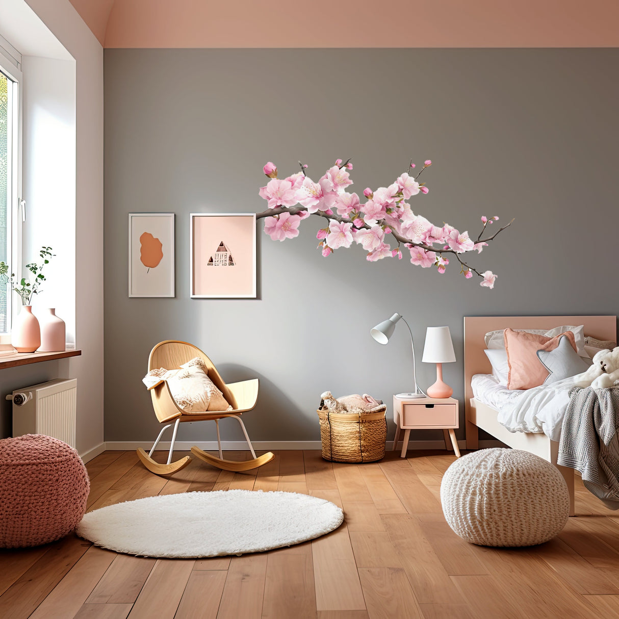 Delicate Cherry Blossom Branch Wall Decal - Serene Nursery Vinyl Sticker