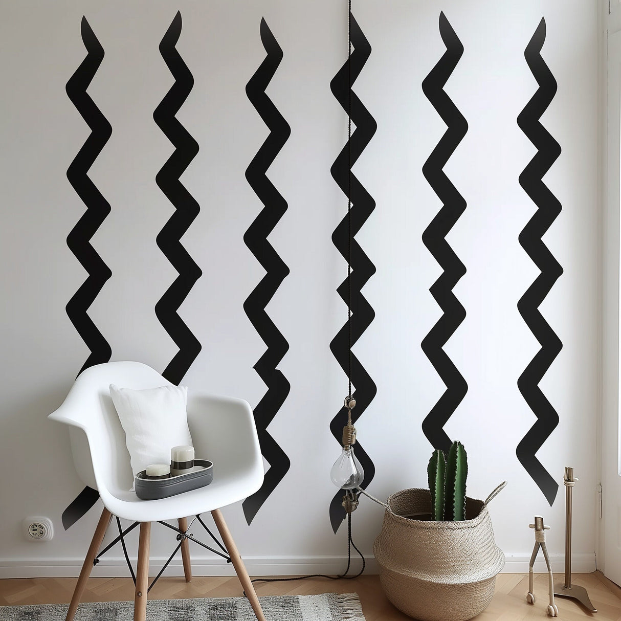 Modern Black Zigzag Wall Stickers - Vertical Patterns Vinyl Stickers for Contemporary Room Decor