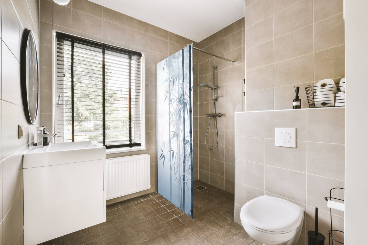 Tranquil Bamboo Forest Shower Glass Door Sticker - Ethereal Misty Reed Decal for Bathroom Privacy - White Blurry Foggy Cane Plants