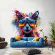 Cat with Sunglasses Wall Decal - Dynamic Watercolor Kitten Art Sticker for Modern Room Decor