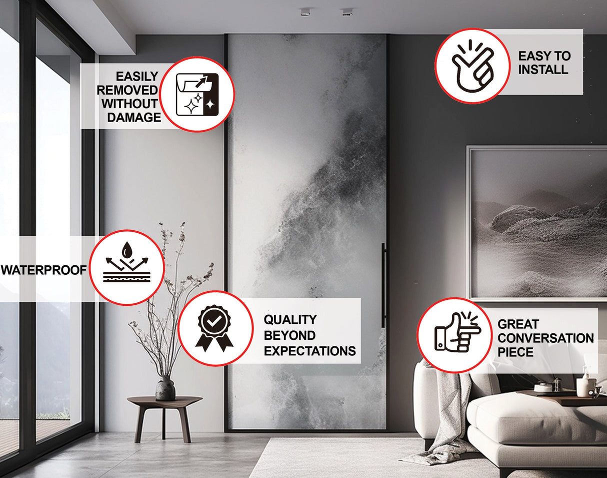 Contemporary Smoky Glass Door Sticker - Abstract Gradient Transparency Glass Wall Decal for Privacy and Decor