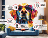 Golden Retriever with Sunglasses Wall Decal - Expressive Watercolor Dog Sticker for Vibrant Room Decor