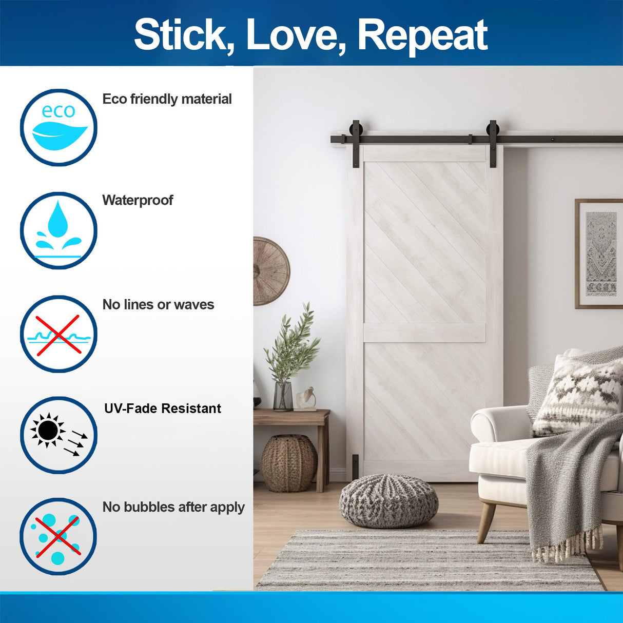 White Barn Door Wallpaper Decal - Rustic Light Wood Barn Door Cover Decal