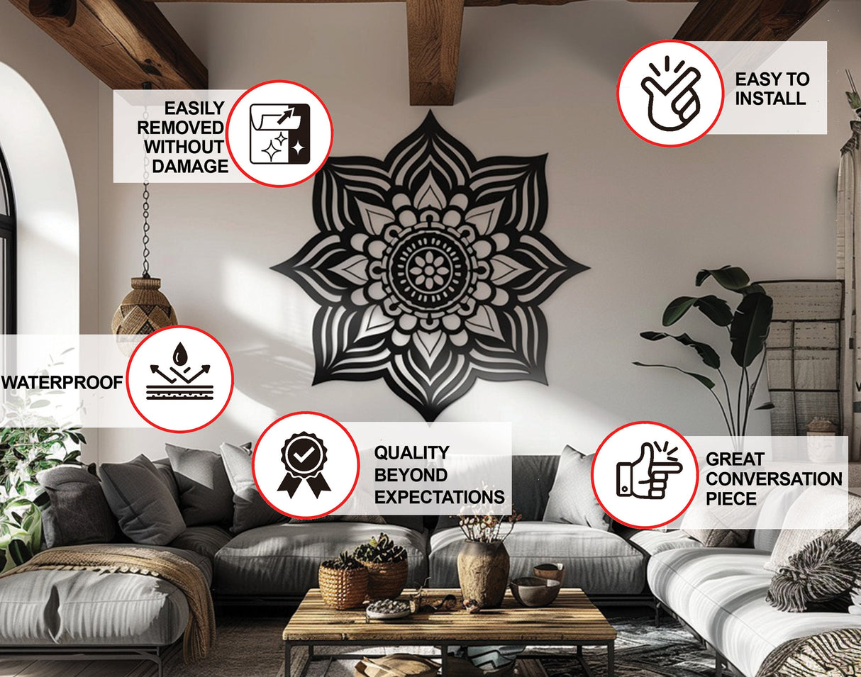 Boho Mandala Wall Decal - Zen Hippie Indian Wall Art Sticler