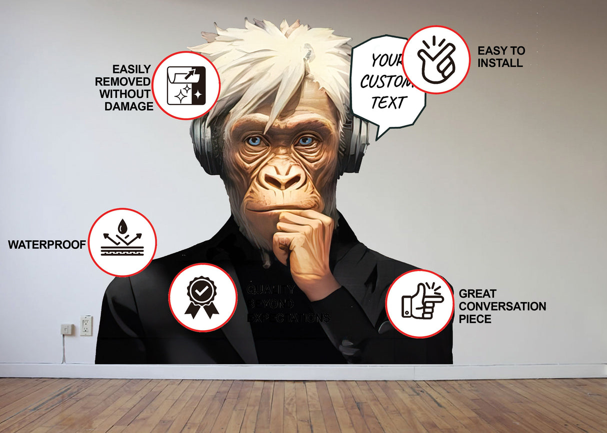 Wise Thinking Monkey Sticker - DJ Chimp in Headphones Wall Decal