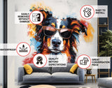 Bright Australian Shepherd Wearing Shades Wall Decal - Cheerful Watercolor Dog in Glasses Sticker