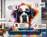 Colorful St. Bernard with Glasses Wall Decal - Bold Watercolor Bernese Mountain Dog Art Sticker