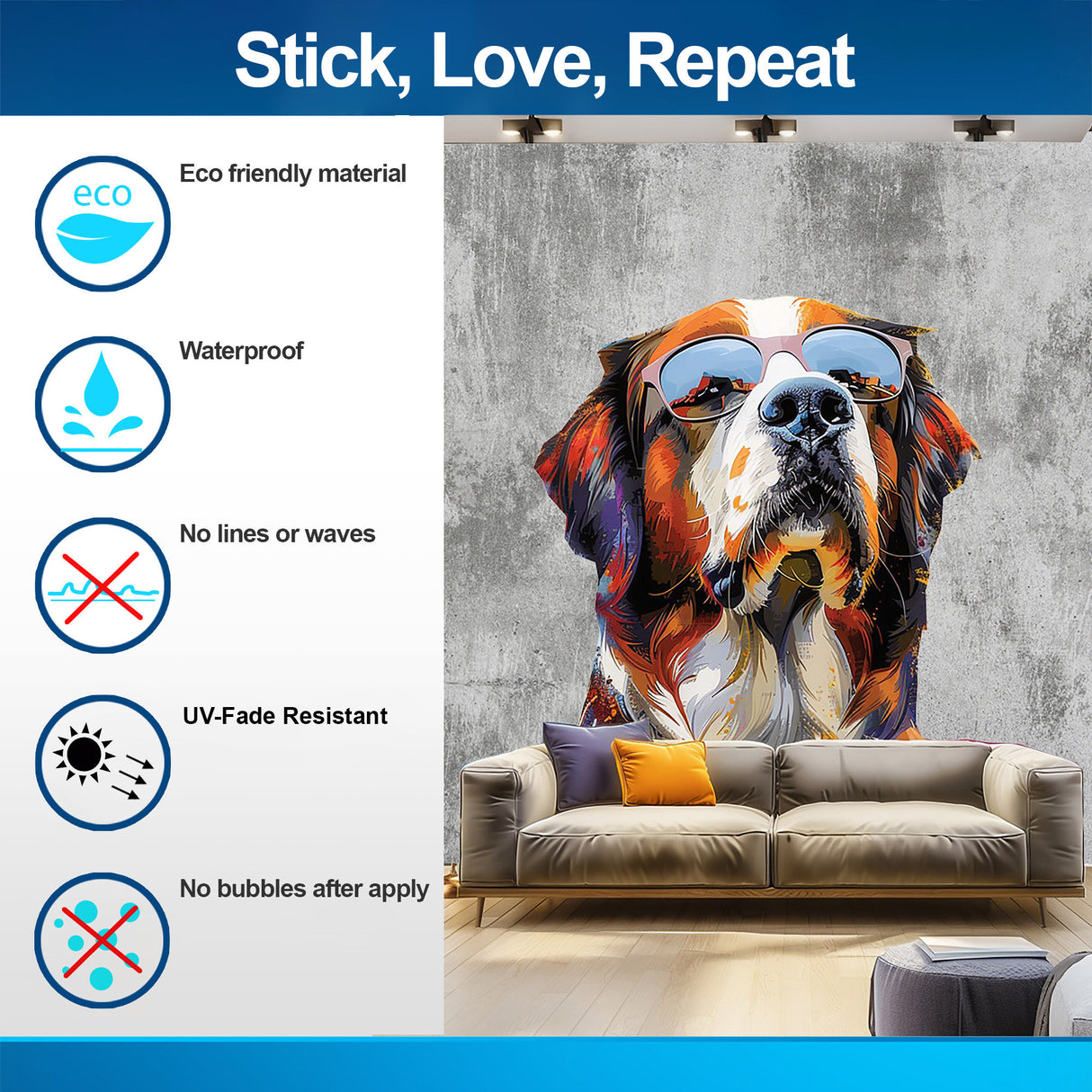 Thoughtful St. Bernard in Glasses Wall Decal - Dreamy Watercolor Bernese Mountain Dog Imagining Art Sticker