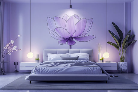 Purple Lotus Flower Wall Decal - Tranquil Peel and Stick Floral Art for Bedroom Sticker Decor