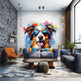 Australian Shepherd in Sunglasses Wall Sticker - Vivid Watercolor Pet Art Decal Home Decor