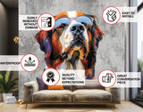 Thoughtful St. Bernard in Glasses Wall Decal - Dreamy Watercolor Bernese Mountain Dog Imagining Art Sticker
