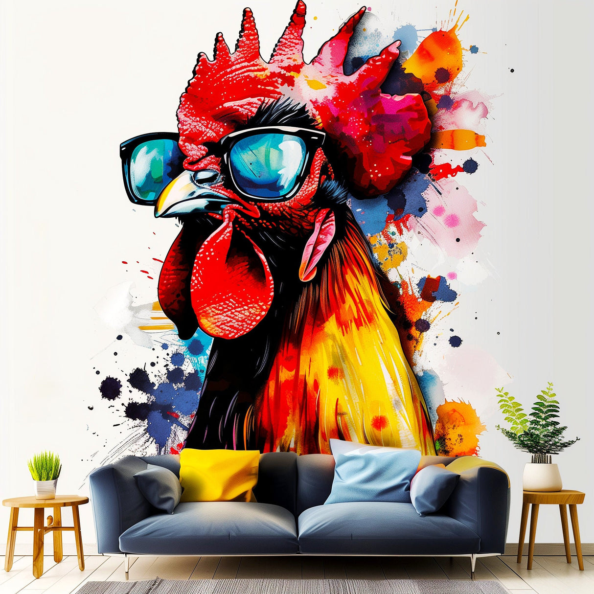 Vibrant Watercolor Chicken Art Sticker Decals - Charming Poultry with Glasses