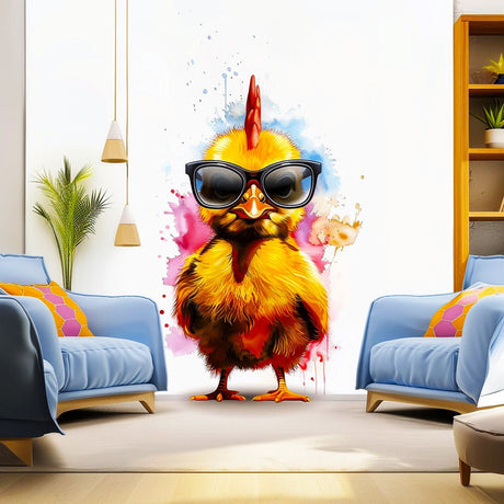 Charming Baby Chicken with Glasses Wall Decal - Vibrant Watercolor Chick Sticker