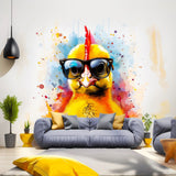 Cute Baby Chicken with Glasses Wall Decal - Vibrant Watercolor Chick Sticker