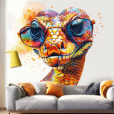 Vibrant Orange Snake with Glasses Wall Decal - Easy-to-Apply & Repositionable Watercolor Snake Sticker