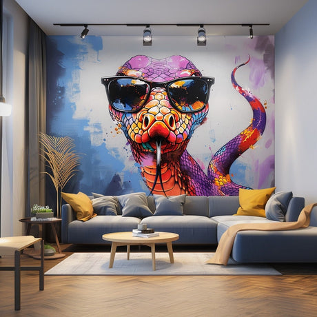 Vibrant Purple Snake with Glasses Wall Decal - Scary Snake Sticker & Decals for Room Decor