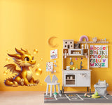 Golden Baby Dragon Wall Decal Sticker - Sparkling Fantasy Dragon Wall Decals for Kids Room