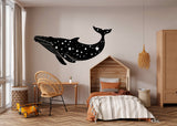 Celestial Whale Wall Sticker - Black Silhouette Whale with Stars Decal