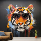 Graffiti Tiger Wall Sticker with Sunglasses | Bold and Vibrant Animal Art Decal | Modern Urban Home Decor | Statement Living Room Wall Art