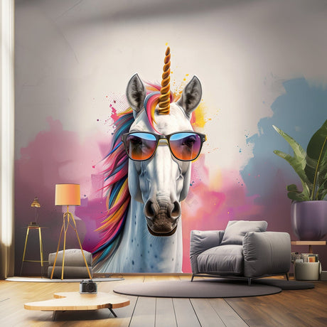 Photorealistic Graffiti Unicorn Wall Sticker - Colorful Unicorn with Sunglasses Decal