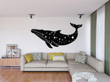 Celestial Whale Wall Sticker - Black Silhouette Whale with Stars Decal