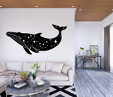 Celestial Whale Wall Sticker - Black Silhouette Whale with Stars Decal