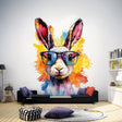 Vibrant Rabbit with Sunglasses Wall Decal | Fun Watercolor Bunny Sticker | Playful Animal Decor for Kids Room | Photorealistic Rabbit Decals