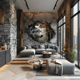 Realistic 3D Wolf Forest Wall Decal Sticker - Majestic Wolf Breaking Through Wall