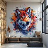 Vibrant Watercolor Wolf Head Wall Decal - Artistic Animal Sticker for Living Room, Bedroom, Creative Space