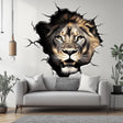 Lion Wall Decal | 3D Breakthrough Lion Head Sticker | Bold Animal Wall Art for Living Room, Office, or Man Cave | Removable Wall Decor